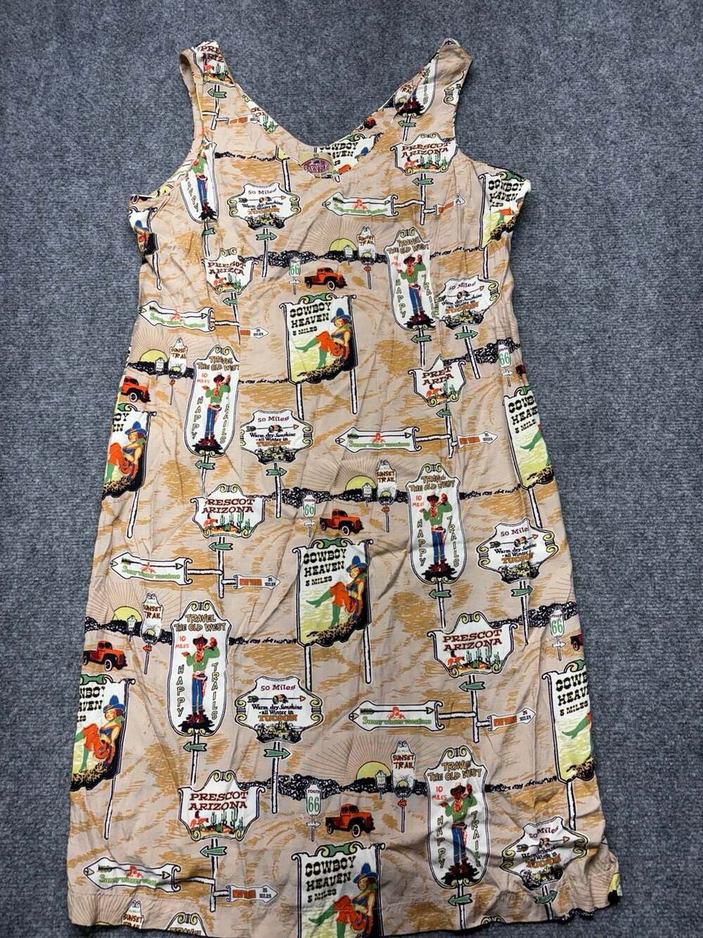 Barn Fly Vintage Style Novelty Western Print Sleeveless Rayon Dress size 12-